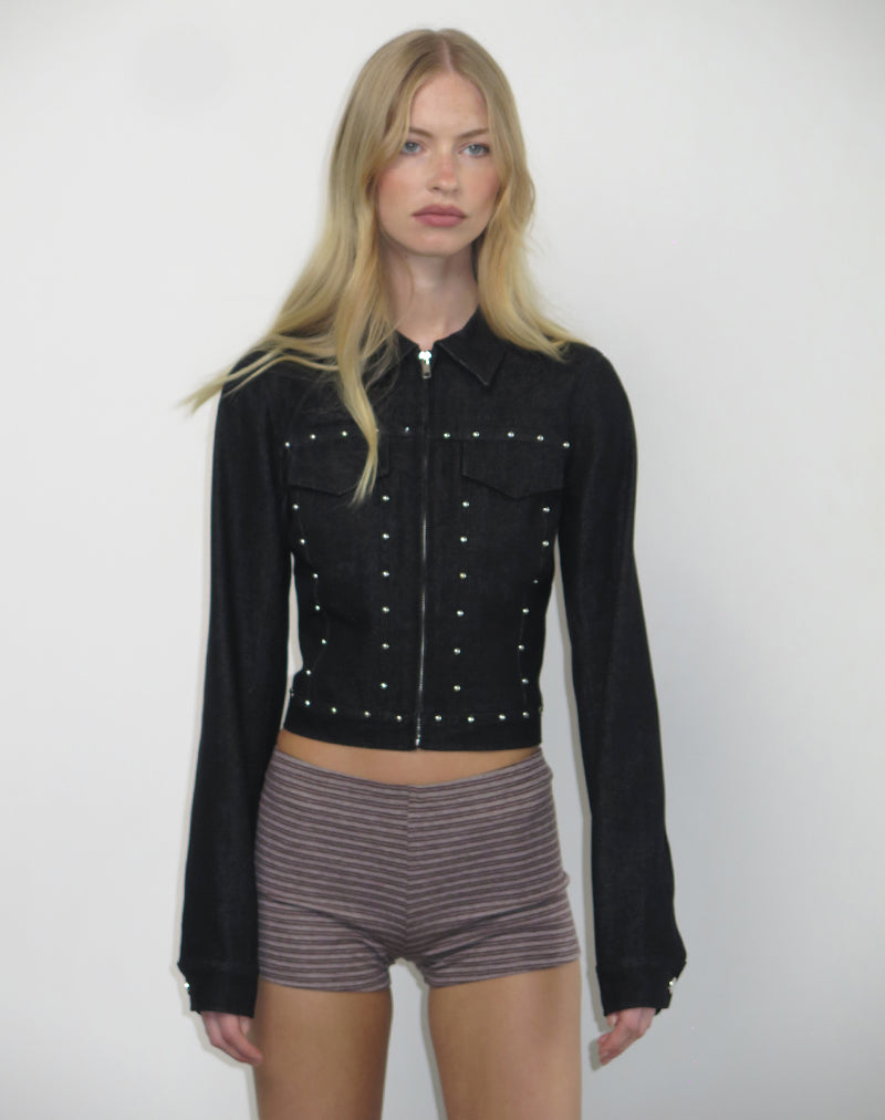 Image of Ronira Jacke Chambray Nieten in Schwarz