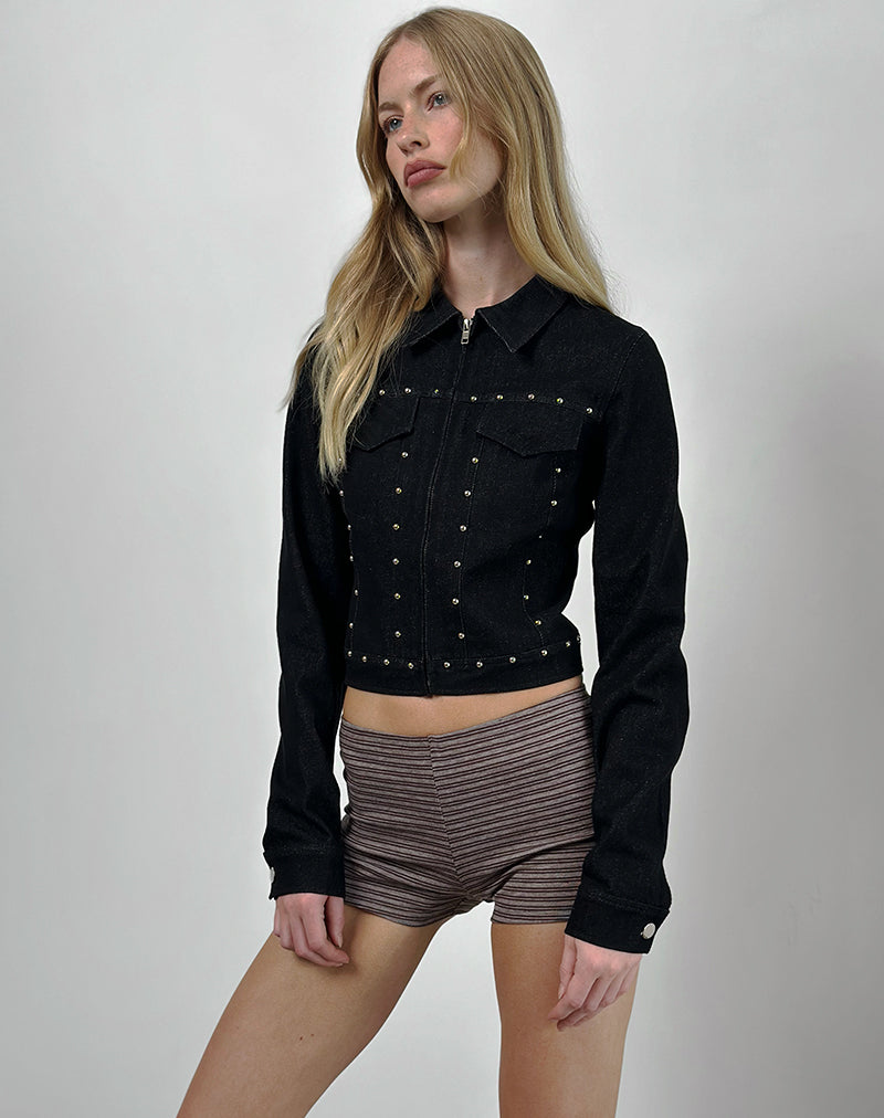 Image of Ronira Jacke Chambray Nieten in Schwarz