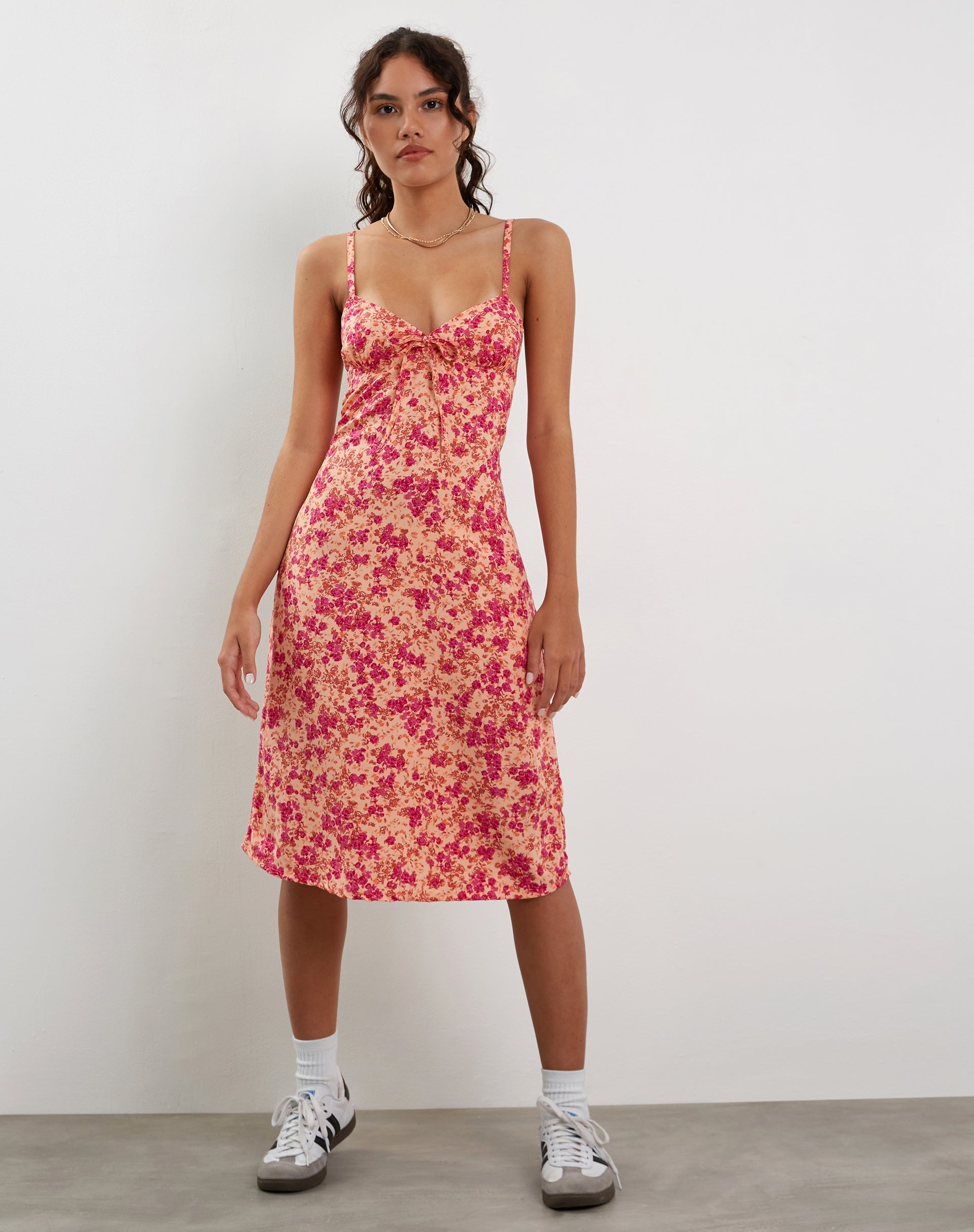 Image of Ronsha Midikleid aus dunkler Wildblume Cantaloupe