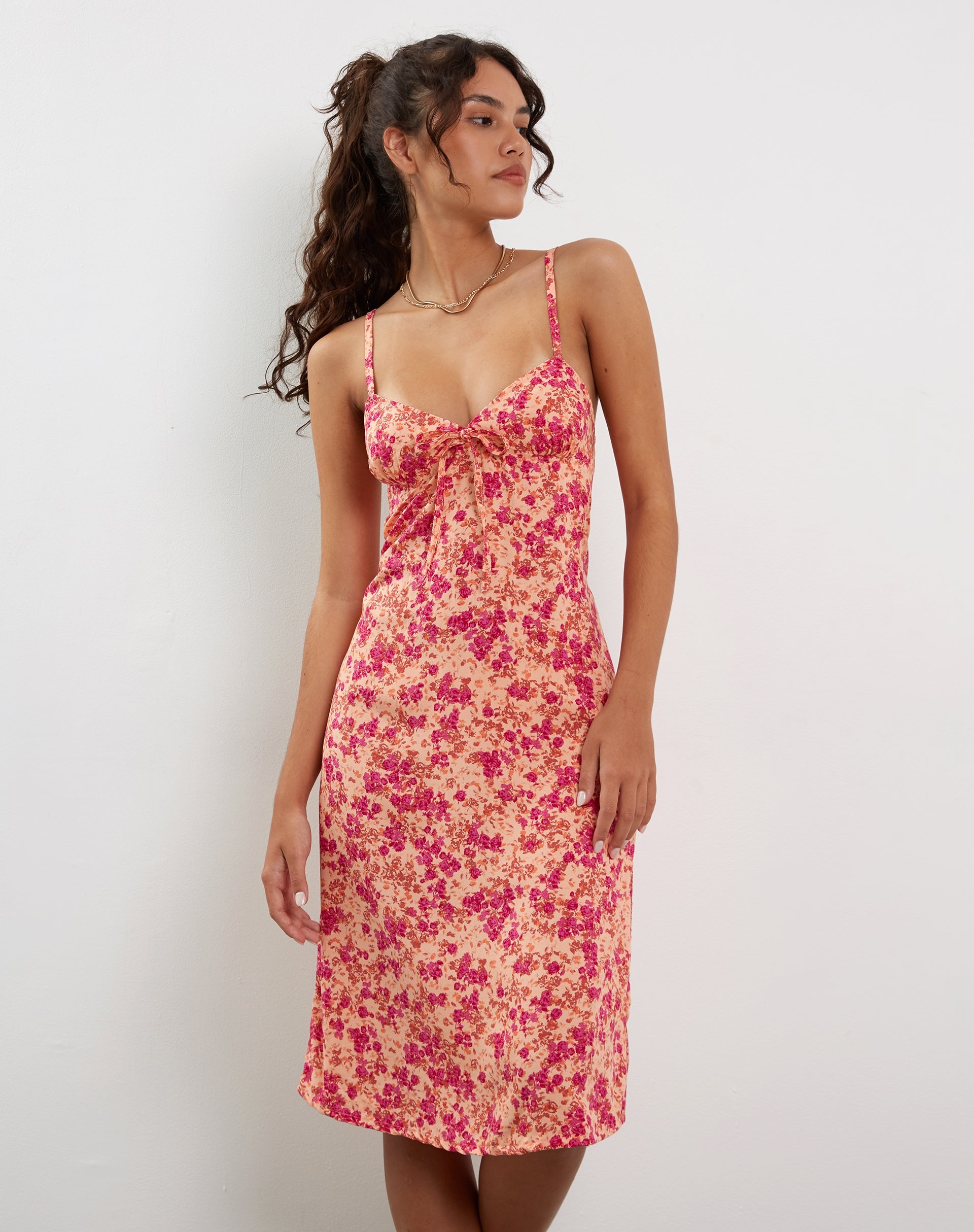 Image of Ronsha Midikleid aus dunkler Wildblume Cantaloupe