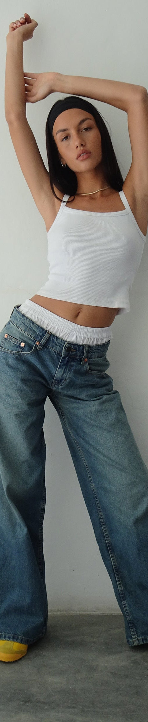 Bild von Roomy Extra Wide Low Rise Jeans in Vintage Blau Grün