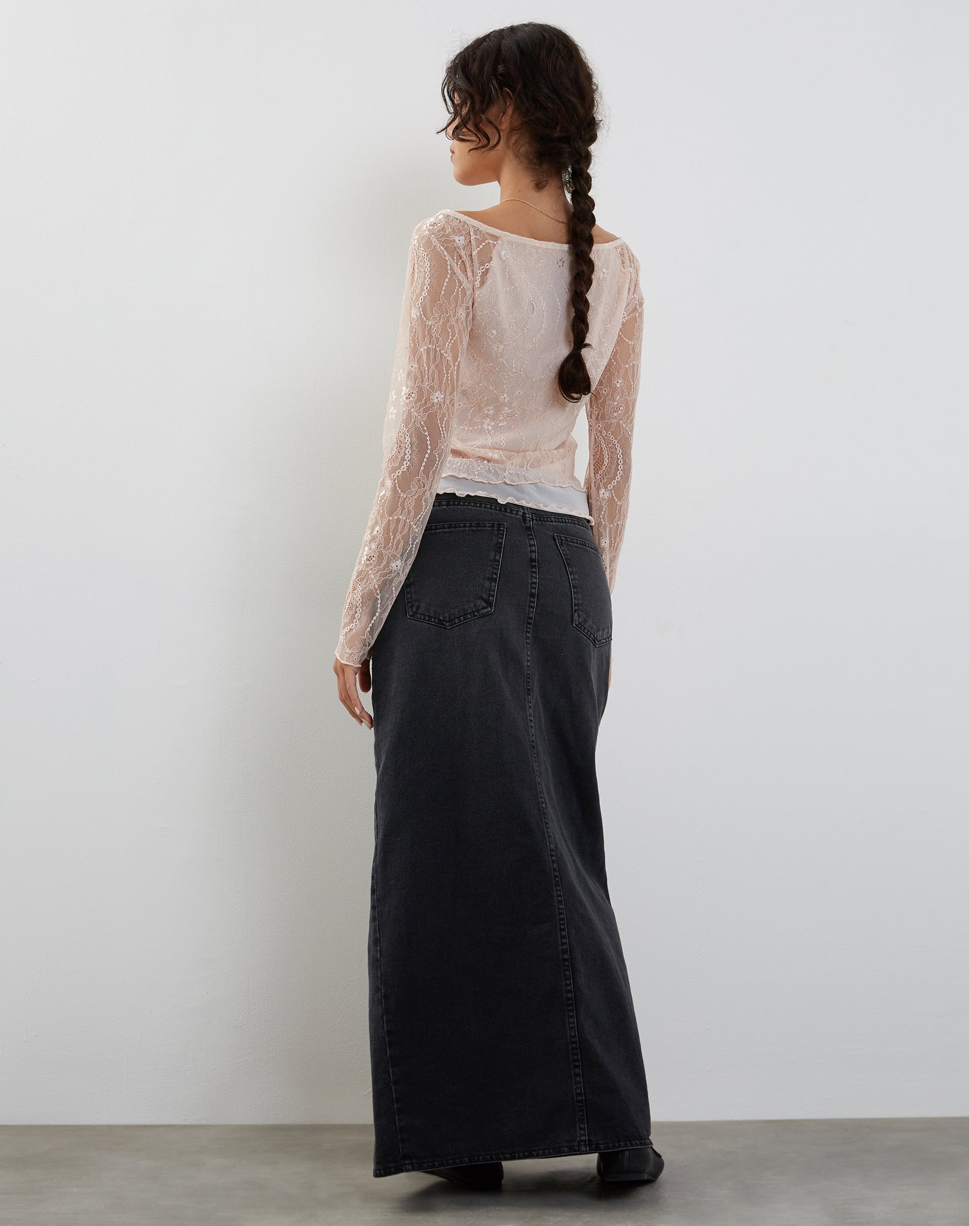 Image of Rory Langarm-Spitzen-Top in Rosa