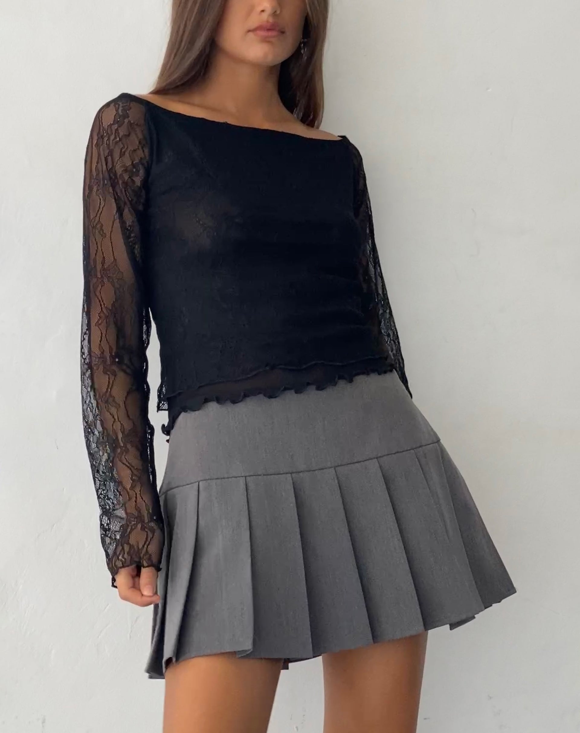 Image of Rory Langärmeliges Top aus Spitze in Schwarz