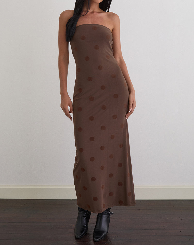 Image of Rosaga Maxikleid in Big Polka Flock Braun