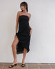 Image of Rosaya Rüschen-Rosetten-Bandeau-Midikleid aus schwarzem Chiffon