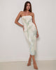 Image of Rosbandi Bandeau Midikleid aus abstrakter gemalter Blume Blau