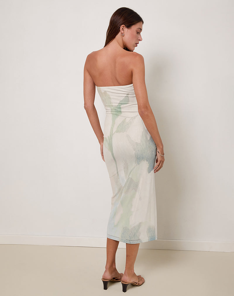 Image of Rosbandi Bandeau Midikleid aus abstrakter gemalter Blume Blau