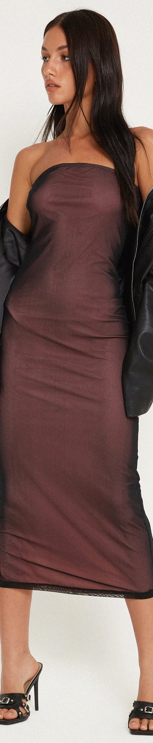 Bild von Rosbandi Bandeau Midikleid in Schwarz Rosa Futter