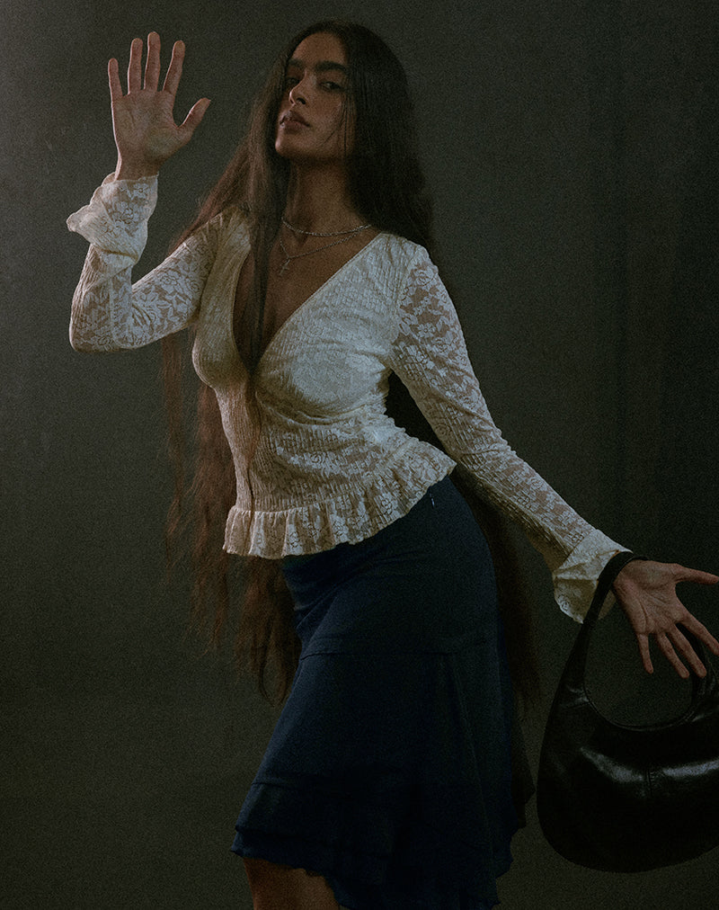 Image of Roselle Keyhole Long Sleeve Top in Lace Ivory