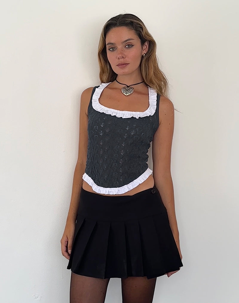 Bild von Roslyn Pointelle Vest Top in Dark Charcoal