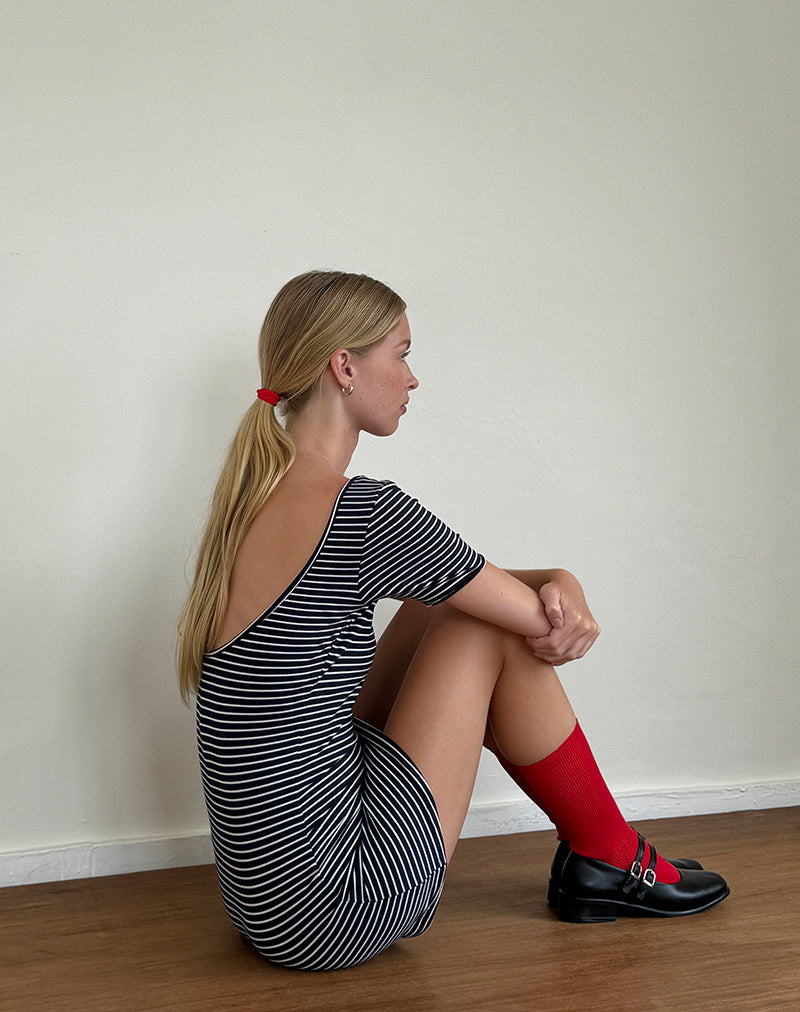 Image of Roswitha Minikleid in Marineblau mit weißen Streifen