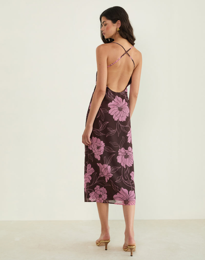 Rujira Cowl Midikleid in Flare Floral Rosa Braun