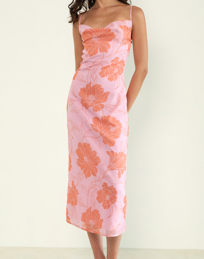 Image of Rujira Cowl Midikleid mit Blumenmuster Rosa Orange