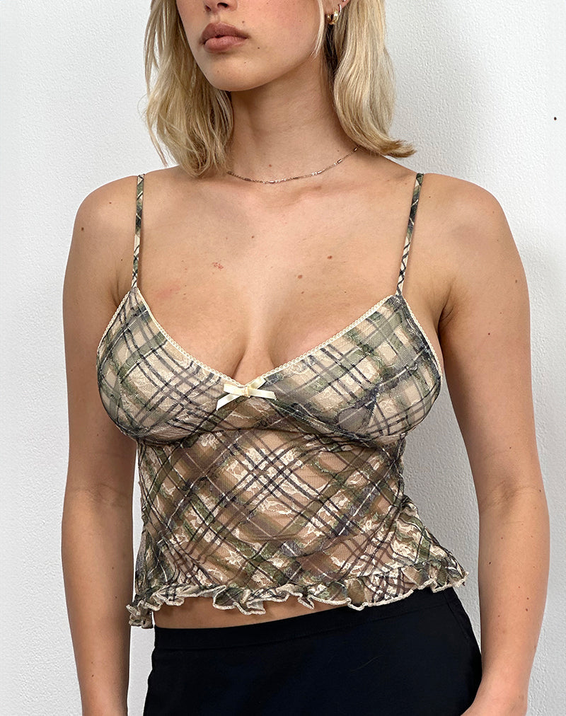 Image of Rumaysa Cami Top aus bedruckter Spitze im Retro-Karo