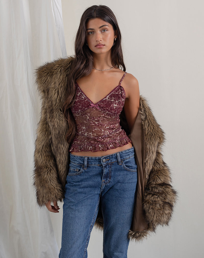 Rumaysa Top aus bedruckter Spitze und abstrakten Leopardenflecken