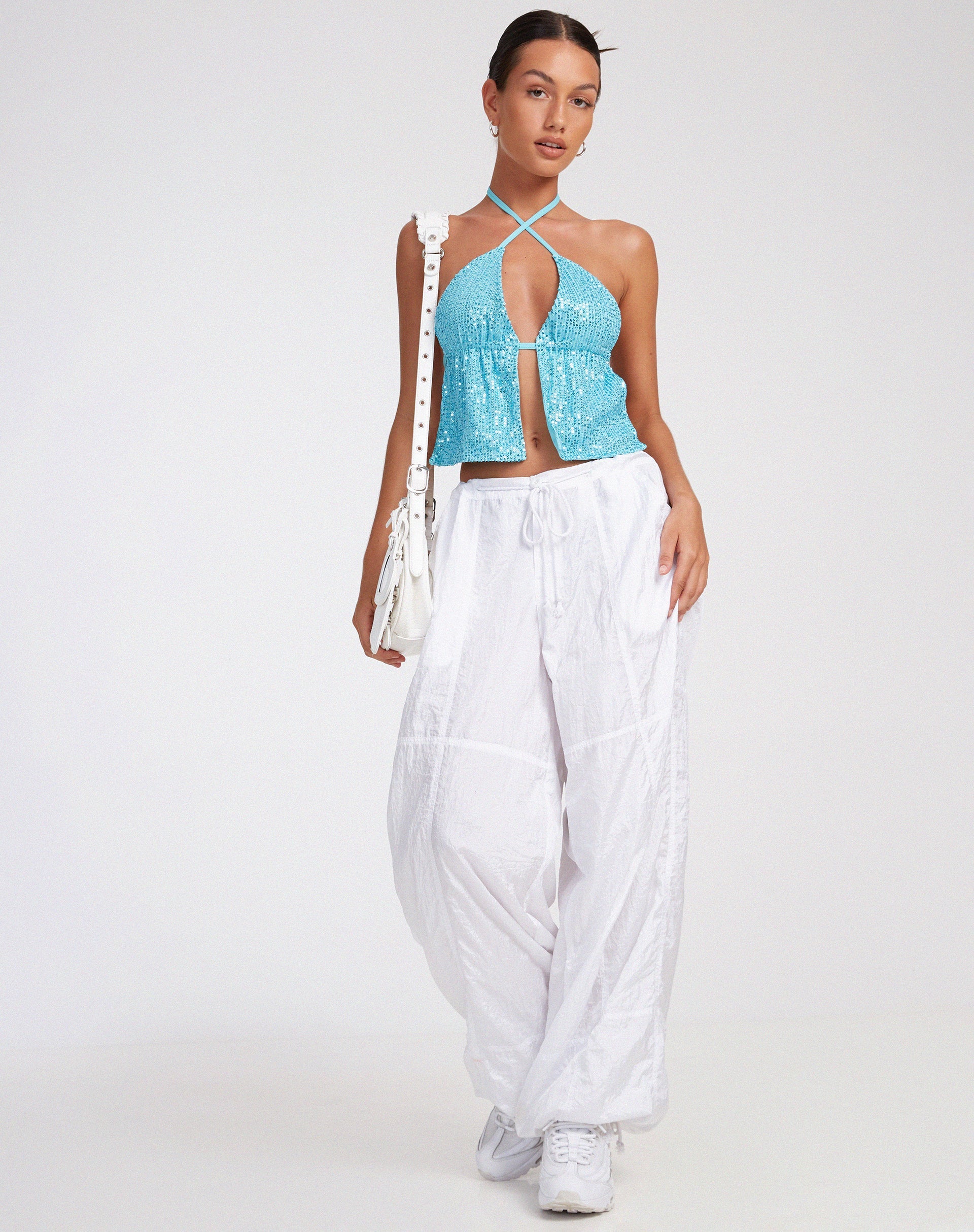Bild von Runita Crop Top in Drape Pailletten Blau