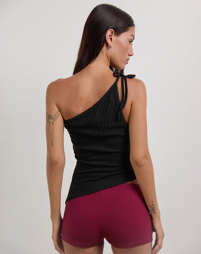 Image of Rusana Top aus transparentem Diagonalstrick Schwarz