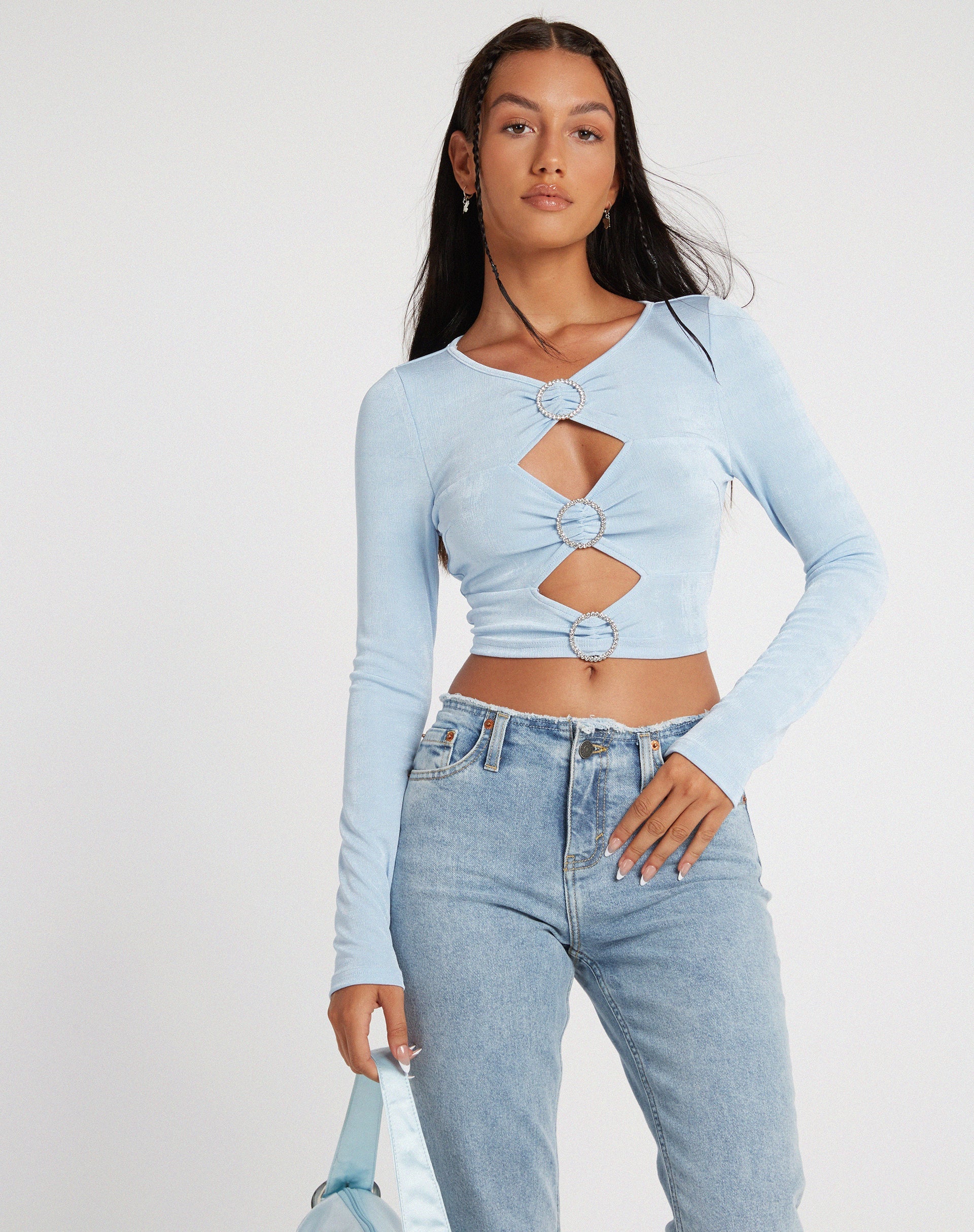 image of Ruti Langärmeliges Top aus Krepp in Babyblau