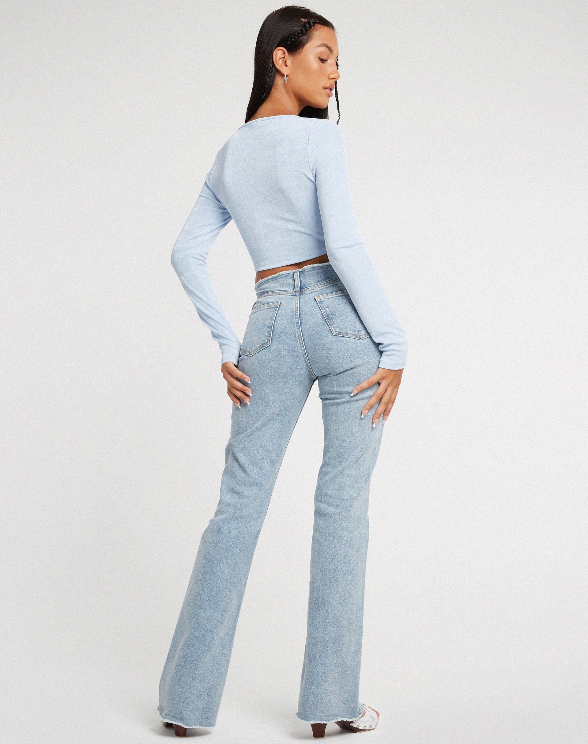 image of Ruti Langärmeliges Top aus Krepp in Babyblau
