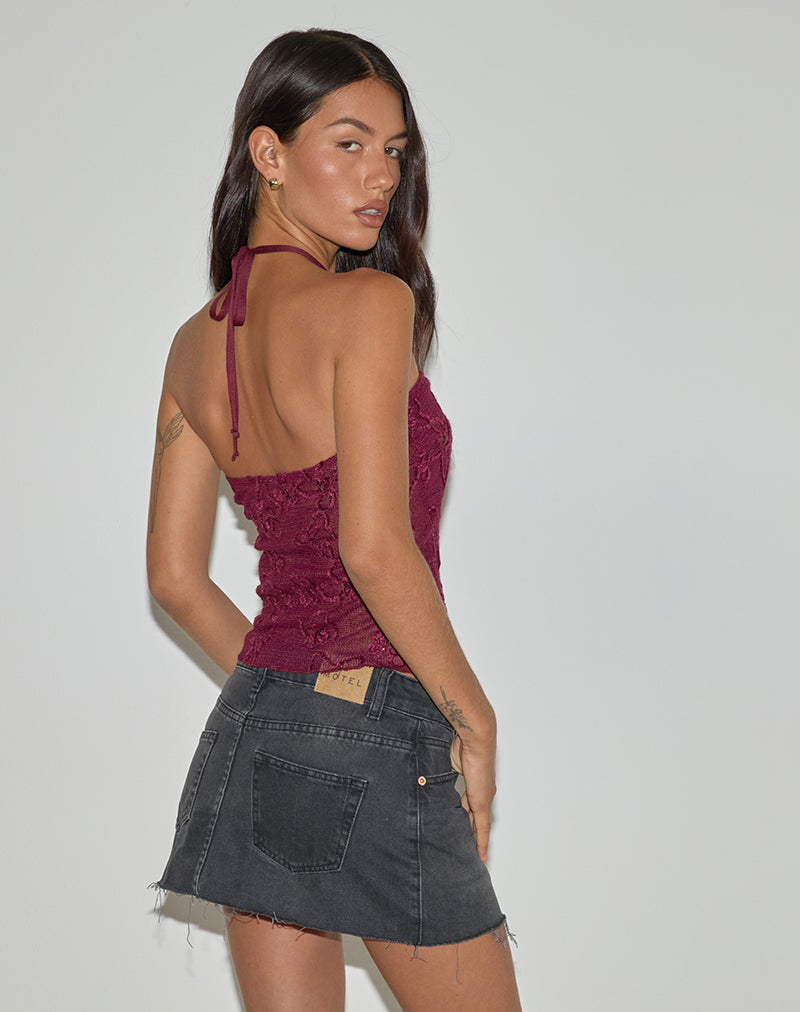Image of Ruwi Neckholder-Top aus Paillettenstrick Burgundy