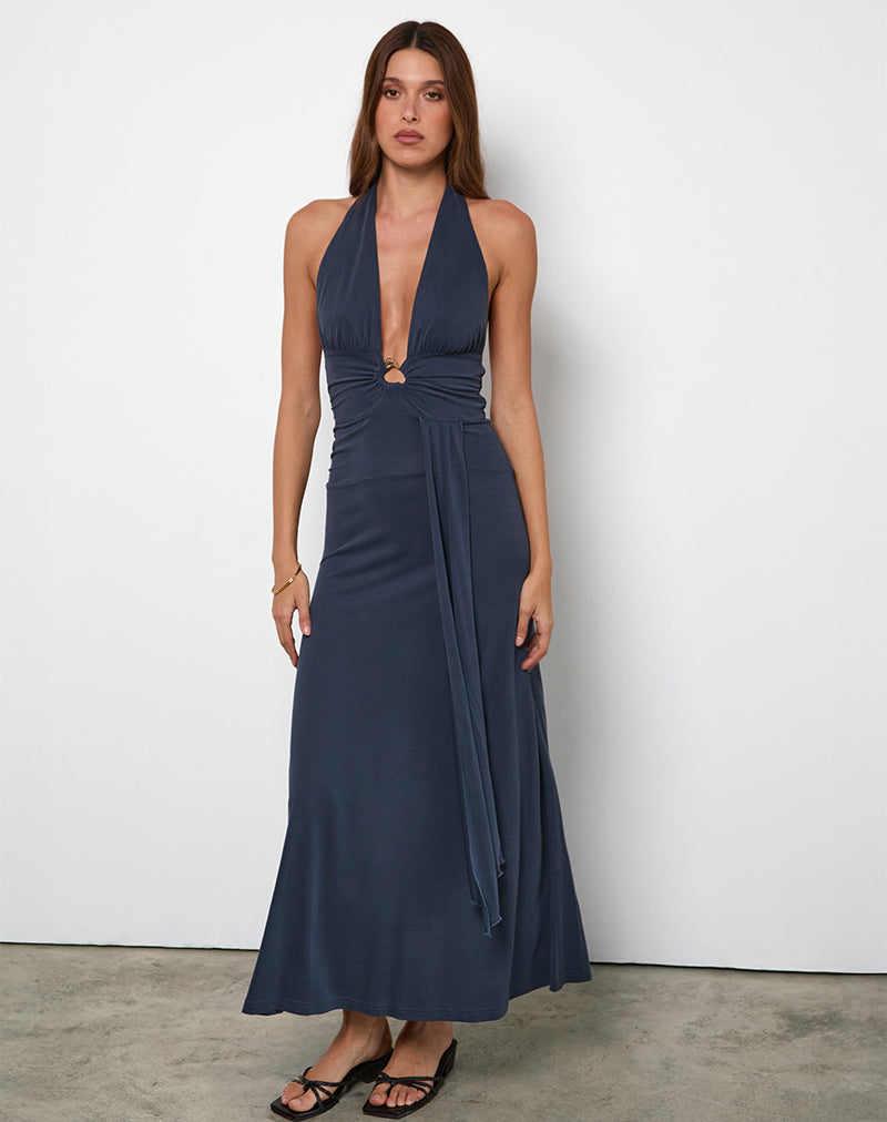 Ryoko Maxikleid aus Cupro Ocean Storm