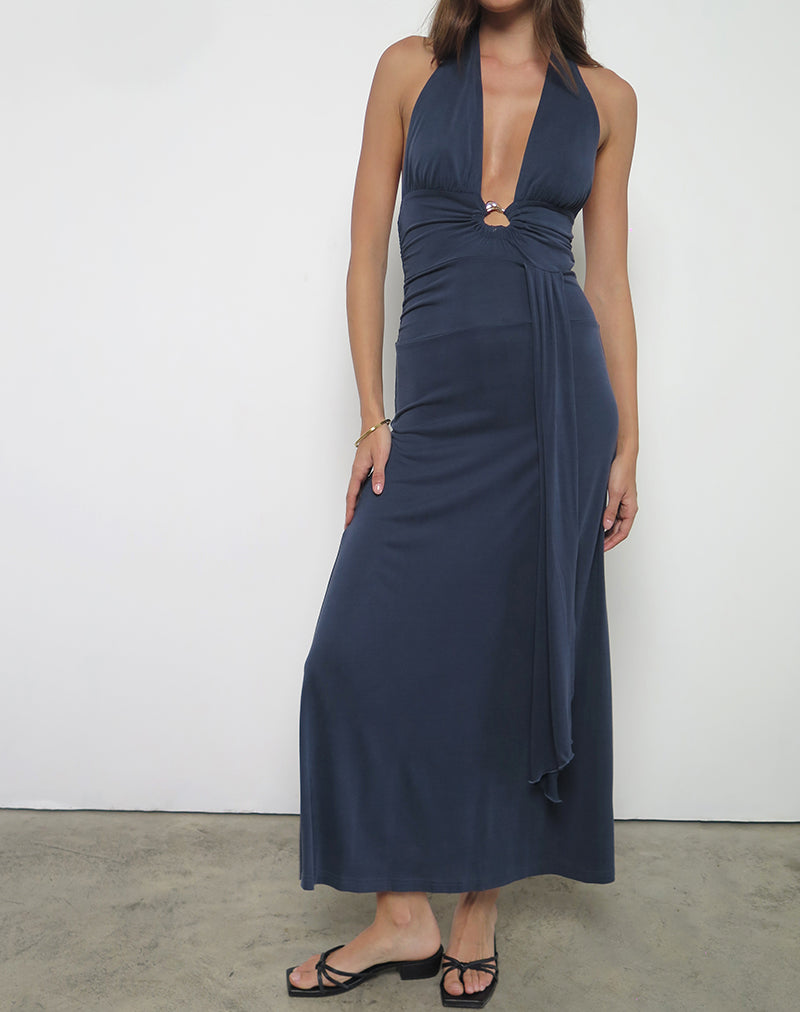 Image of Ryoko Maxikleid aus Cupro Ocean Storm