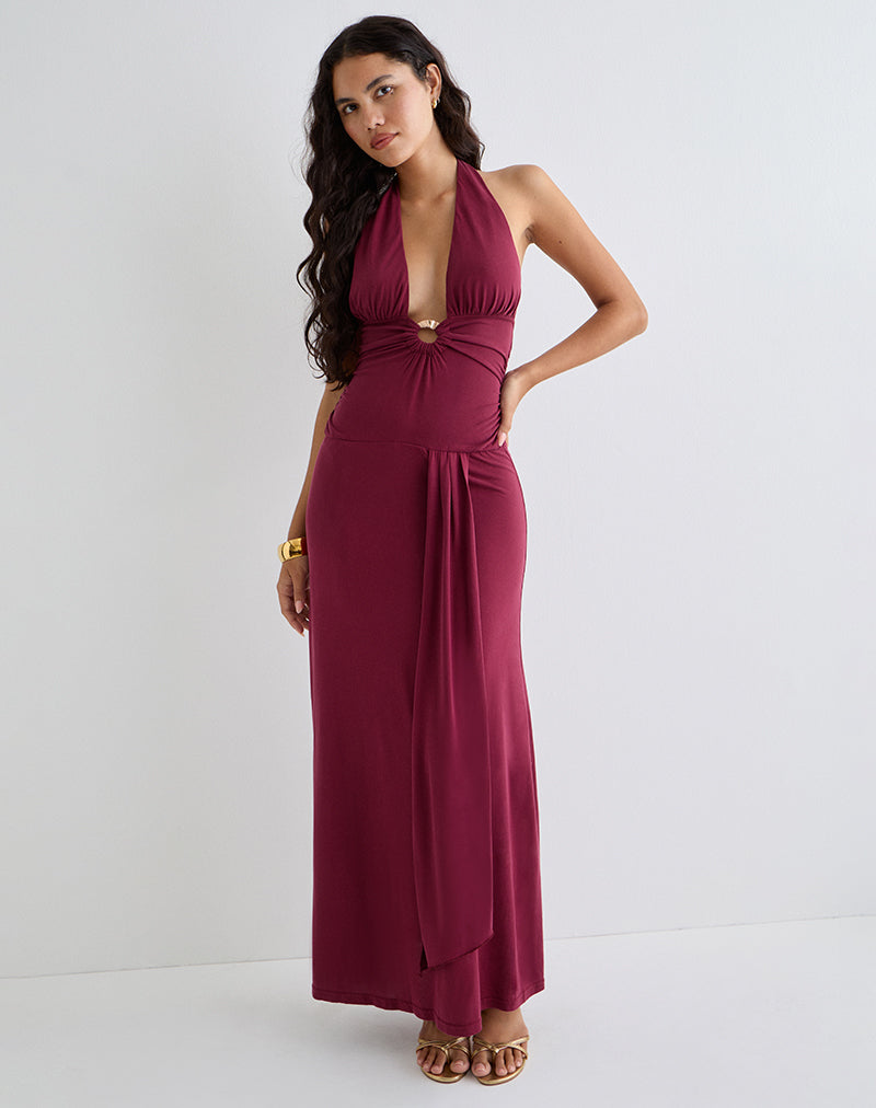 Ryoko Maxikleid aus Cupro Burgundy