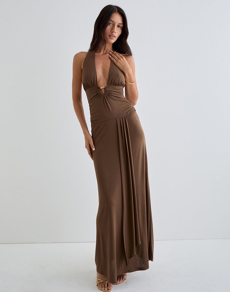 Ryoko Maxikleid aus Cupro Dunkelbraun