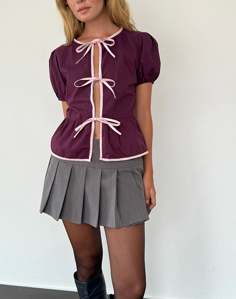 Image of Ryota Krawattenbluse in Oxblood mit rosa Lady-Bindung