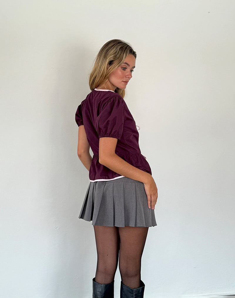 Image of Ryota Krawattenbluse in Oxblood mit rosa Lady-Bindung