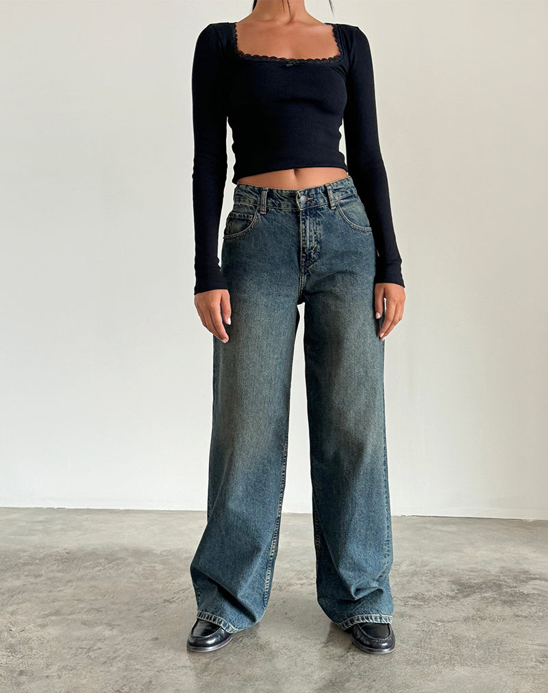 Bild von Roomy Extra Wide Jeans in Braun Blau Acid