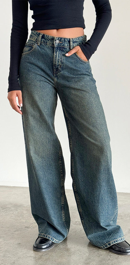 Bild von Roomy Extra Wide Jeans in Braun Blau Acid