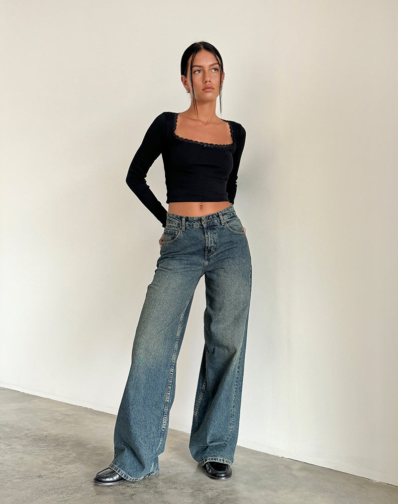 Geräumige extra weite Jeans in Braun Blau Acid