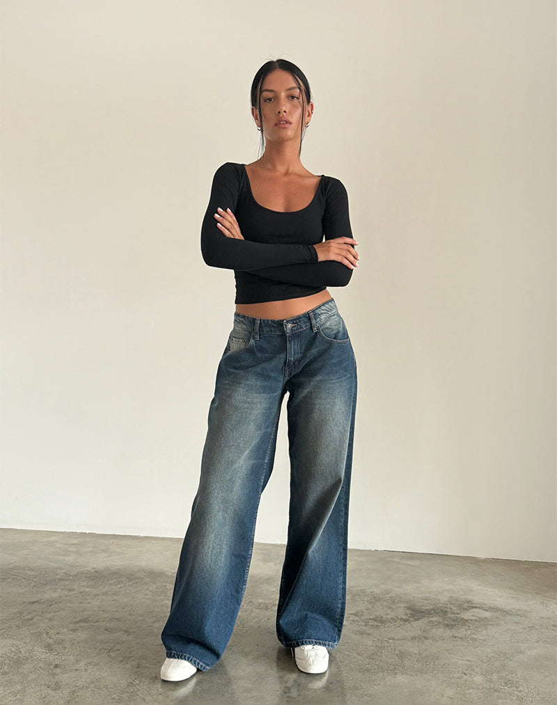 Geräumige extra weite Low Rise Jeans in Dark Vintage
