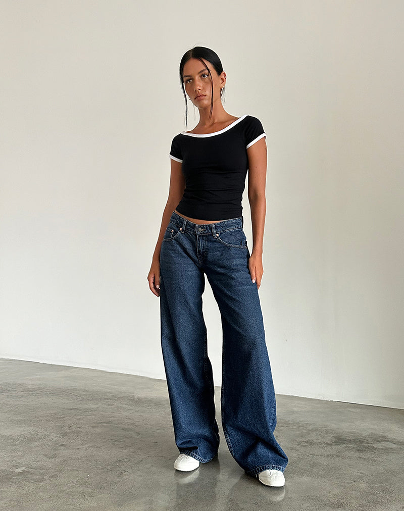 Geräumige extra weite Low Rise Jeans in Mid Indigo Blau
