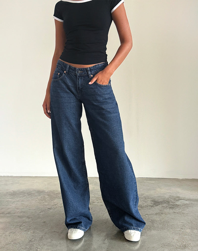 Geräumige extra weite Low Rise Jeans in Mid Indigo Blau