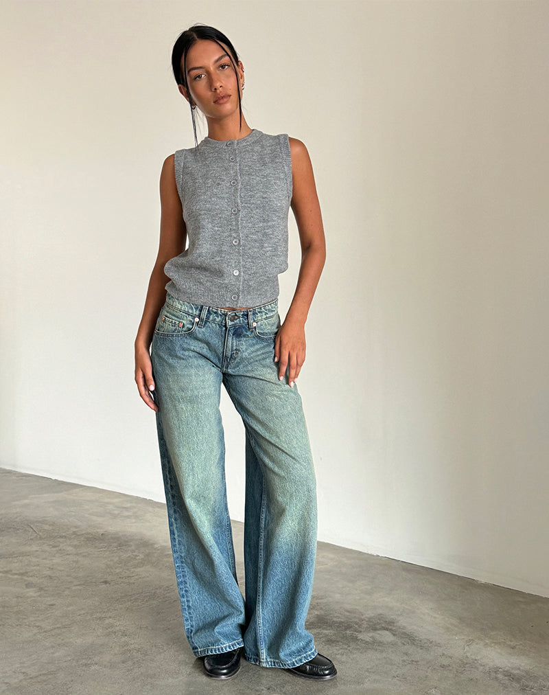 Geräumige extra weite Low Rise Jeans in Seegrün