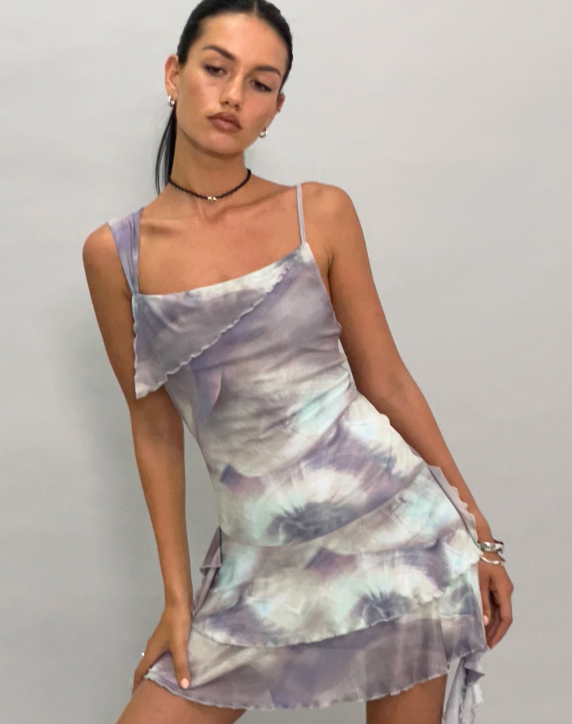 Image of Sabit Mesh-Minikleid aus bedruckter Perlmuttschale