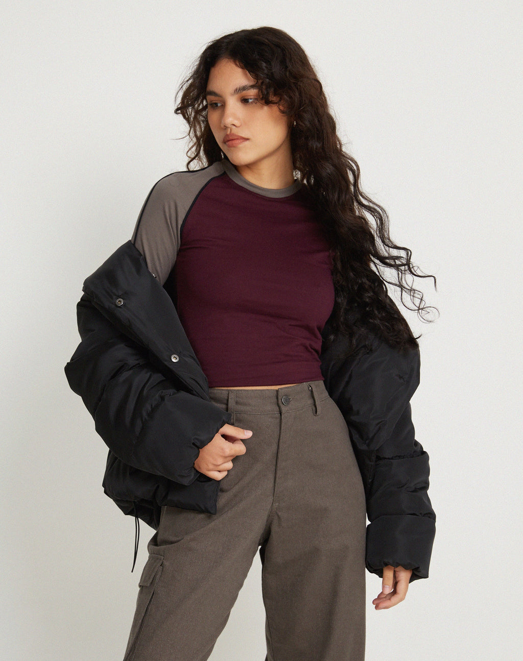 Sachiel Langärmeliges Top in Oxblood Cloudburst Schwarz