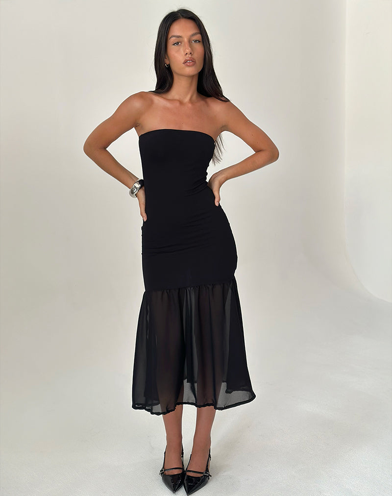 Sachiko Bandeau Midikleid aus Chiffon Jersey Schwarz