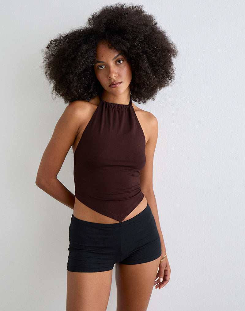 Sadra Neckholder-Top aus Rayon Jersey Bitter Chocolate