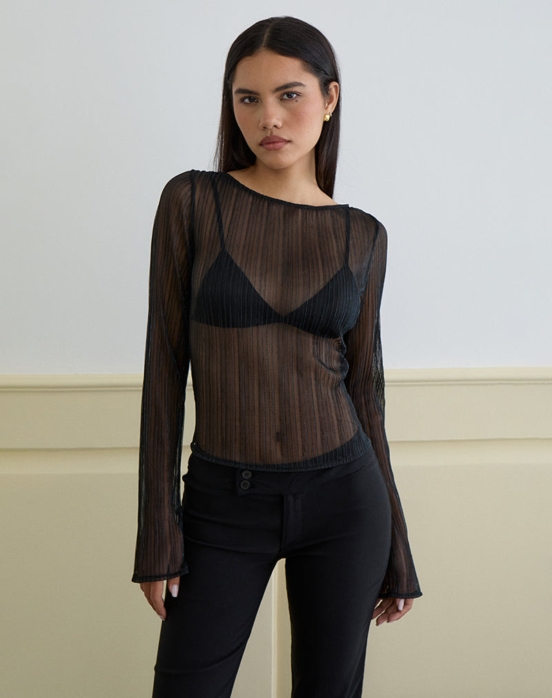 Image of Saezuru Top aus Chiffon Plissee Shimmer Schwarz