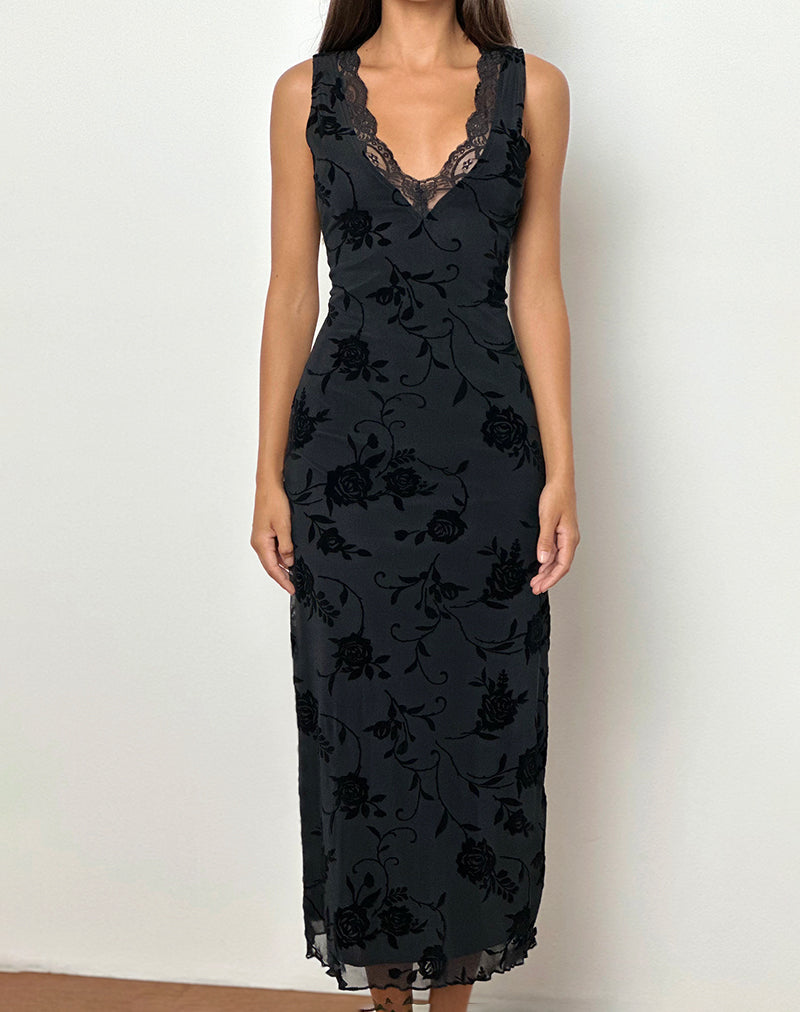 Saga Midikleid in Rose Flock Schwarz