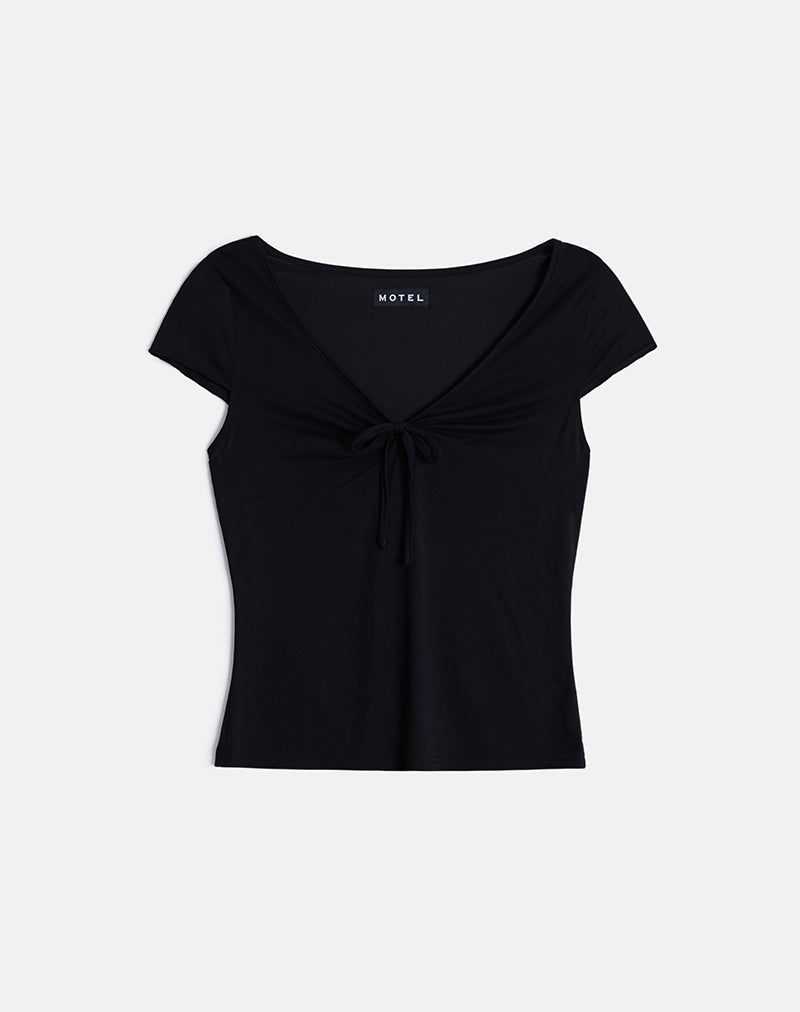 Image of Saiba Cap Sleeve Top aus Cupro Schwarz
