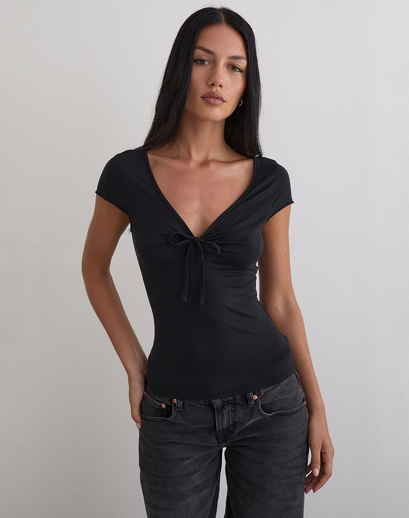 Image of Saiba Cap Sleeve Top aus Cupro Schwarz