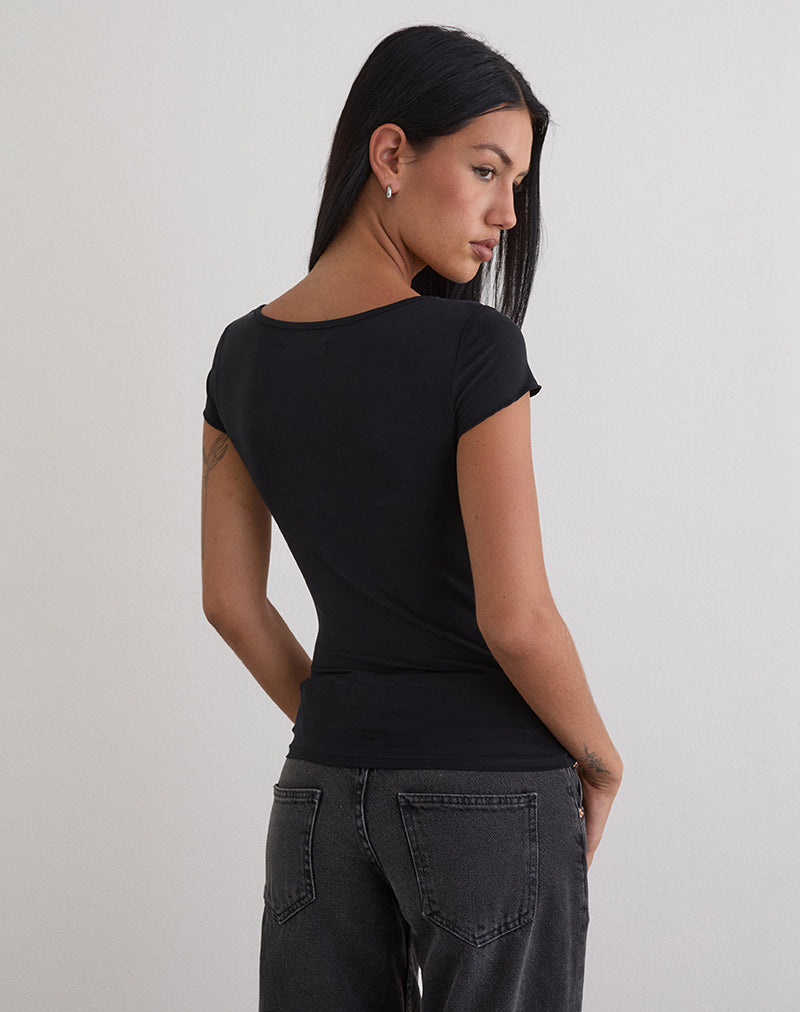 Image of Saiba Cap Sleeve Top aus Cupro Schwarz