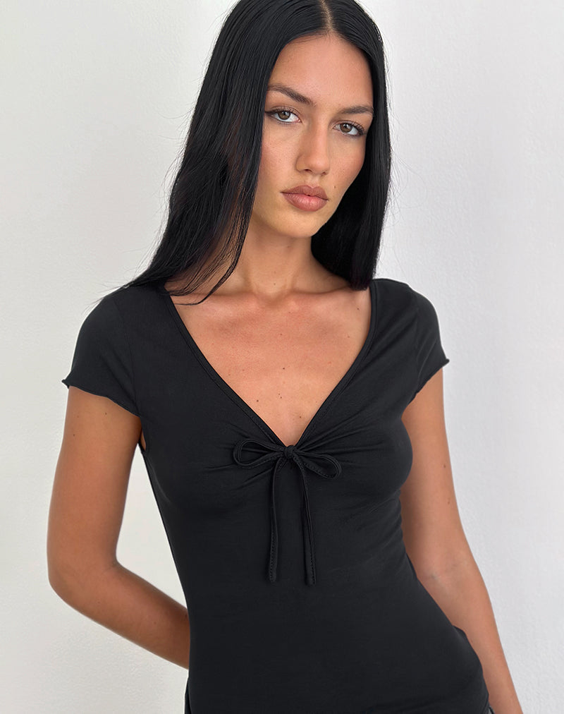 Image of Saiba Cap Sleeve Top aus Cupro Schwarz