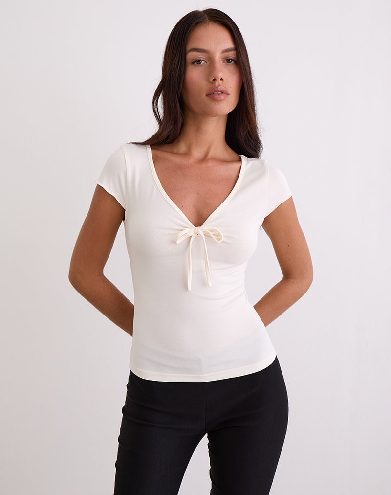 Saiba Oberteil mit langen Ärmeln in Cupro Creme