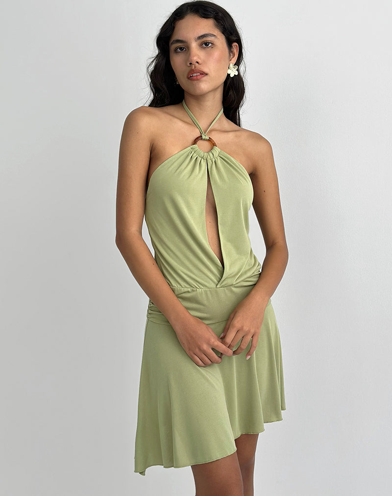 Saira Neckholder-Minikleid in Salbei