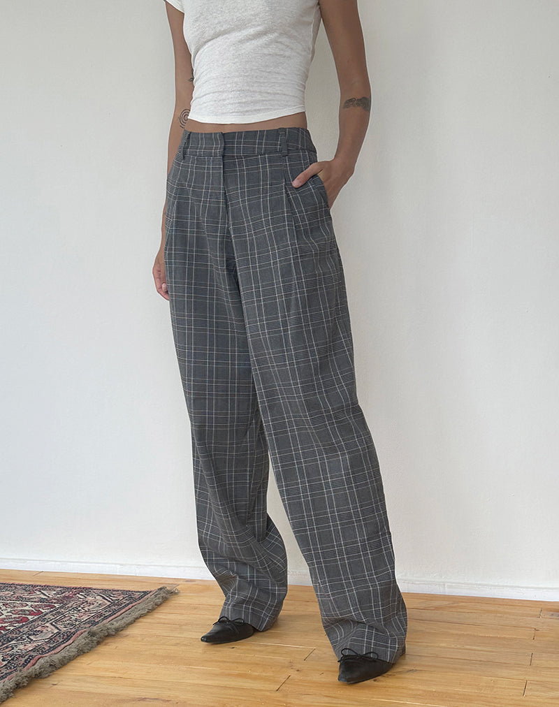 Sakaria Hose mit weitem Bein, grau kariert